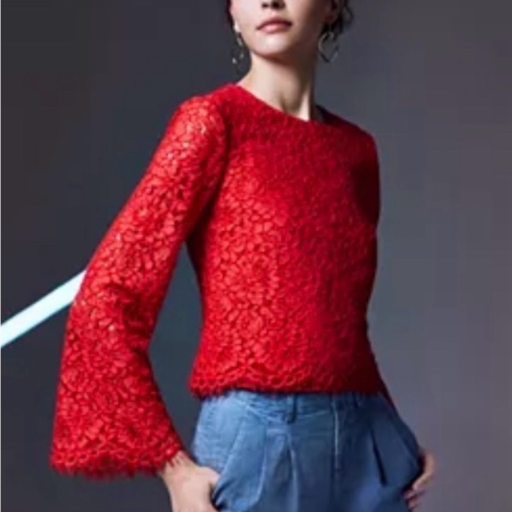 Alice + Olivia Vibrant Red Lace Blouse
